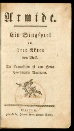 Armide : Ein Singspiel in drey Akten