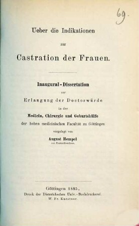 Ueber die Indikationen zur Castration der Frauen