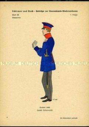Uniformdarstellung, Kadett, Königreich Hannover, 1840.
