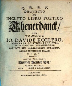 Disqvisitio De Inclyto Libro Poetico Theuerdanck