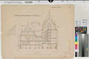Münster (Münster) Neubau des Staatsarchivs Schnitt durch das Verwaltungs- und Magazingebäude (Zimmerarbeiten) (1886) 1 100 48 x 65 Vervielfältigung Rattey KSM Nr. 1312,50