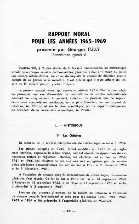 161-185, Rapport moral pour les années 1965-1969
