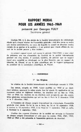 161-185, Rapport moral pour les années 1965-1969