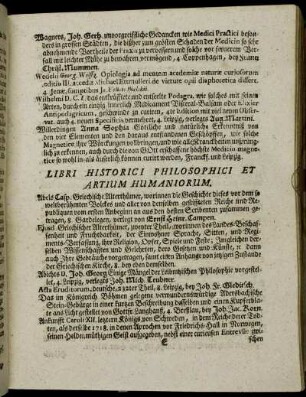 Libri Historici Philosophici Et Artium Humaniorum.