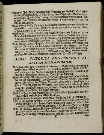 Libri Historici Philosophici Et Artium Humaniorum.