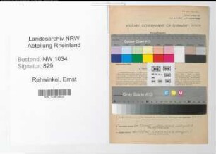 Entnazifizierung Ernst Rehwinkel , geb. 30.05.1901 (Korvettenkapitaen)