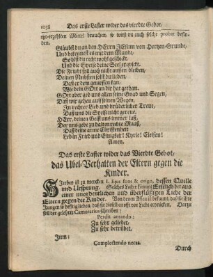Das erste Laster wieder das Vierdte Gebot, ... - Das fünffte Laster wider das vierdte Gebot, ...