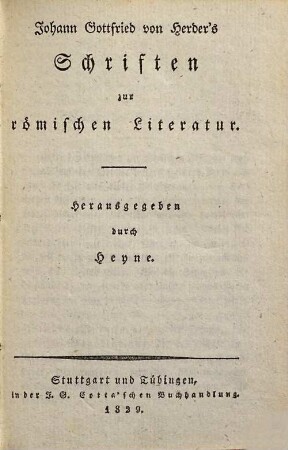 Johann Gottfried von Herder's Schriften zur römischen Literatur