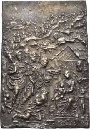 Versilberte Bleiplakette mit Darstellung der Anbetung der Könige