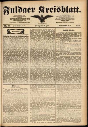 Erste Ausgabe vom Freitag, den 19. Juni 1903.