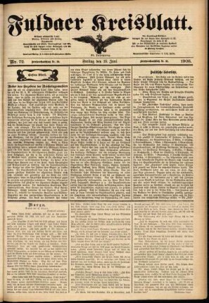 Erste Ausgabe vom Freitag, den 19. Juni 1903.