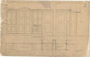 Littmann, Max; Bocksberg; Hofgut, Wohnhausanbau - Türen (Grundriss, Ansicht m. Schnitt)