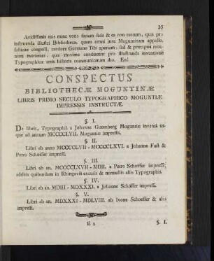 Conspectus Bibliothecae Moguntinae...