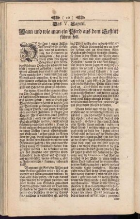 Das V. Capitel. Wann und wie man ein Pferd aus dem Gestütt führen soll