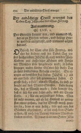 Der andächtige Christ erweget den Todes-Tag Jesu oder den Char-Freytag.