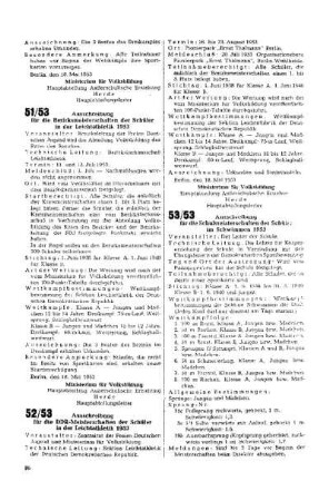 Ausschreibung für die Schulmeisterschaften der Schüler im Schwimmen 1953 : 53/53