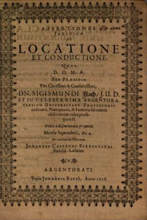 Assertiones Iuridicae De Locatione Et Conductione