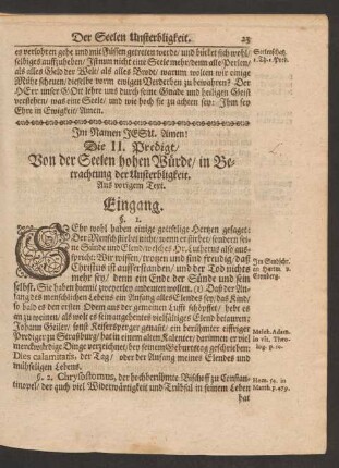 Die II. Predigt/ Von der Seelen hohen Würde/ in Betrachtung der Unsterbligkeit. Aus vorigem Text.