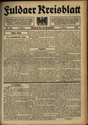 Erste Ausgabe vom Mittwoch, den 28. September 1910.