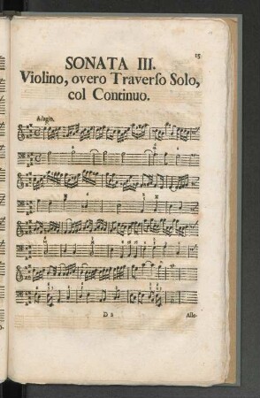 Sonata III. Violino, overo Traverso Solo, col Continuo.