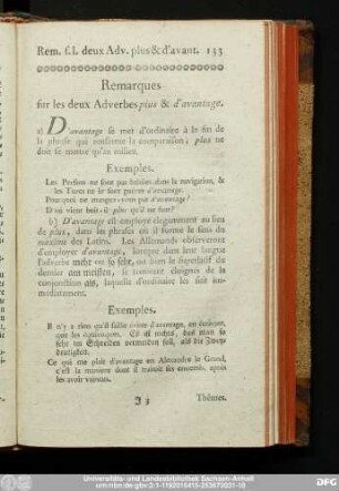 Remarques sur les deux Adverbes plus & d'avantage.