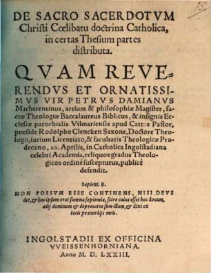De Sacro Sacerdotum Christi Coelibatu doctrina Catholica