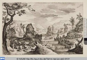Das Dorf am Fluss mit hornblasenden Hirten
