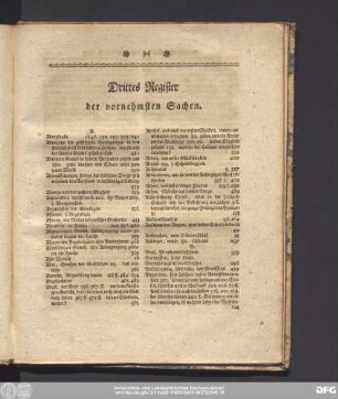 Drittes Register der vornehmsten Sachen.