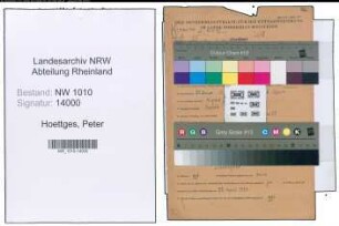 Entnazifizierung Peter Hoettges , geb. 30.01.1902 (Mechaniker)
