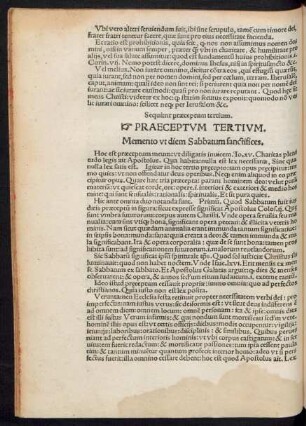Praeceptum Tertium. Memento ut diem Sabbatum sanctifices.