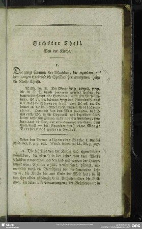 Sechster Theil. Von der Kirche