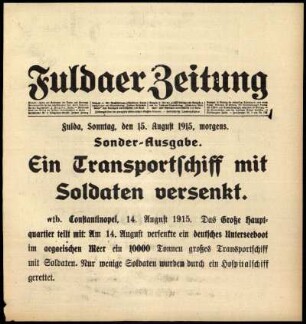 Ausgabe vom Sonntag, den 15. August 1915.