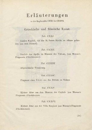 Erläuterungen zu den Kupfertafeln CXXI. bis CXXVI.