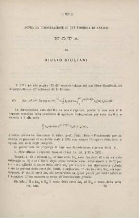 Sopra la dimostrzione di una formola di analisi.