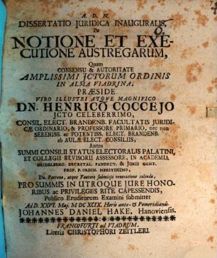 Dissertatio iuridica inauguralis, de notione et executione austregarum