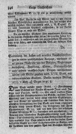 Sammlung der besten und neuesten Reisebeschreibungen in einem ausführlichen Auszuge. Bd.17.