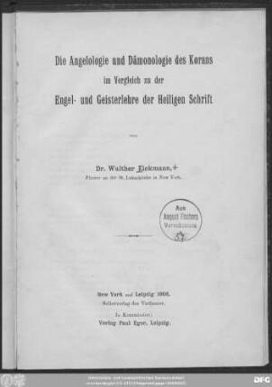 Die Angelologie und Dämonologie des Korans im Vergleich zu der Engel- und Geisterlehre der Heiligen Schrift