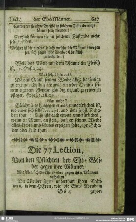 Die 77. Lection, Von den Pflichten der Ehe-Weiber gegen ihre Männer