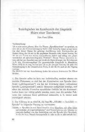 Soziologisches im Kernbereich der Linguistik : Skizze einer Texttheorie