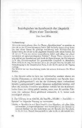 Soziologisches im Kernbereich der Linguistik : Skizze einer Texttheorie