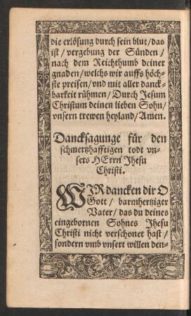 Dancksagunge für den schmertzhafftigen todt unsers Herrrn Jhesu Christi.