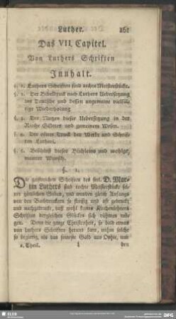 Das VII. Capitel. Von Luthers Schriften Innhalt