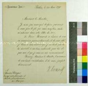 Schreiben des Staatssekretärs im Auswärtigen Amt Herbert von Bismarck an den mexikanischen Gesandten Romero Vargas. Berlin, 20. März 1890. Mit eigenhändiger Unterschrift: "H. Bismarck"