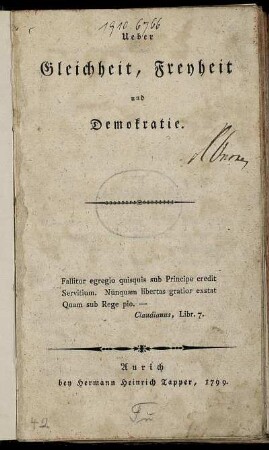 Ueber Gleichheit, Freyheit und Demokratie