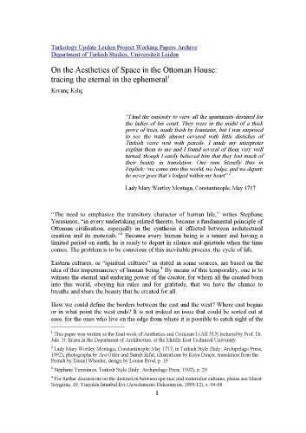 On the aesthetics of space in the Ottoman house : tracing the eternal in the ephemeral