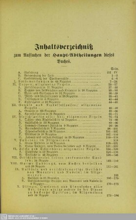 Inhaltsverzeichniß zum Aufsuchen der Haupt-Abtheilungen dieses Buches