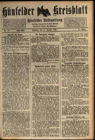 Erste Ausgabe vom Samstag, den 13. Februar 1926.