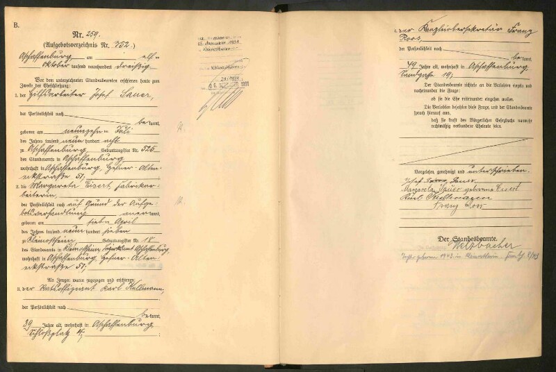 Standesamtsbuch der Stadt Aschaffenburg: Eheschließungen 252/1930 - 130/1931