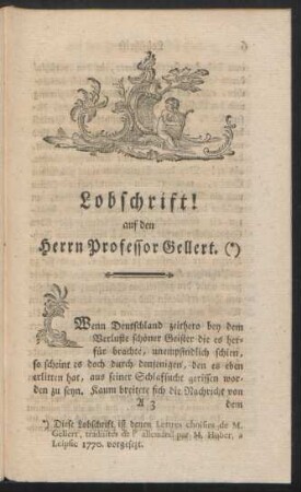Lobschrift! auf den Herrn Professor Gellert