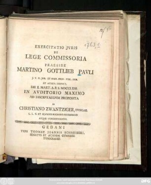 Exercitatio Jvris De Lege Commissoria